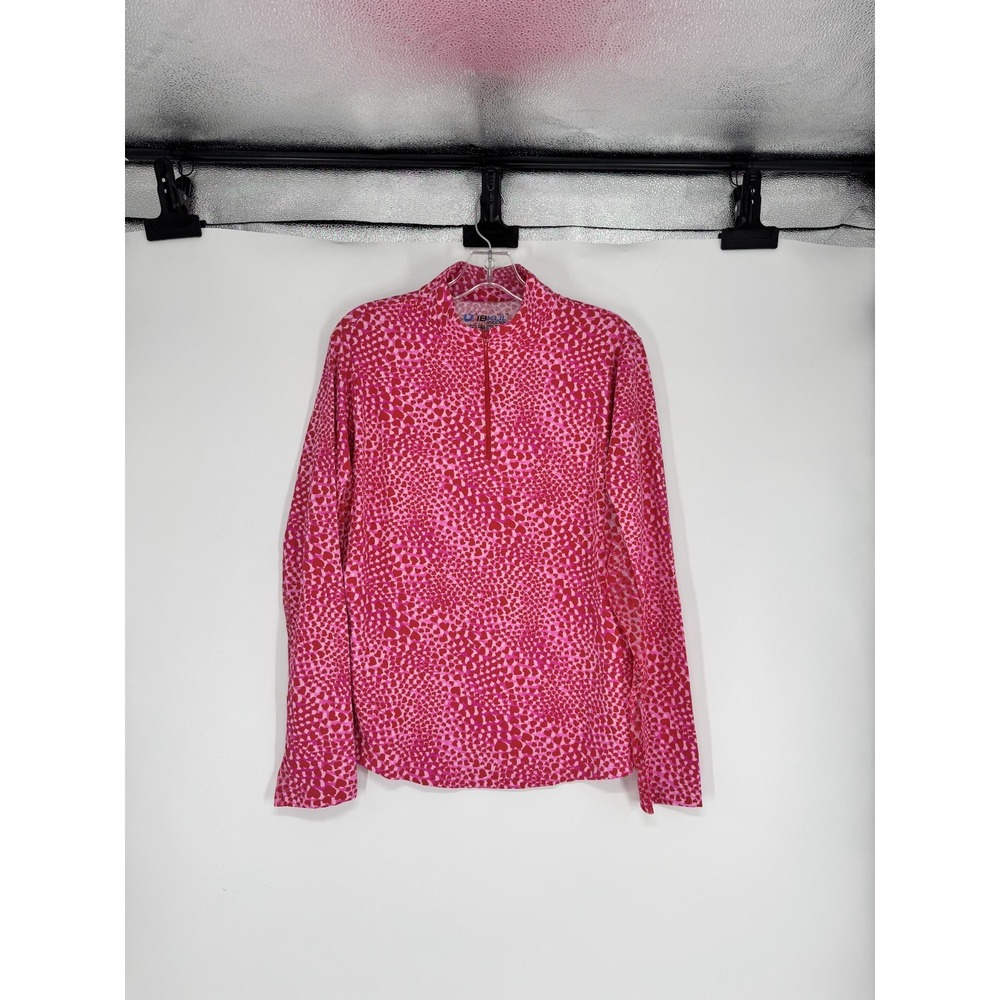 IBKUL Quarter 1/4 Zip Womens L Heart Graphic Long Sleeve UPF 50+ Mock Neck Golf